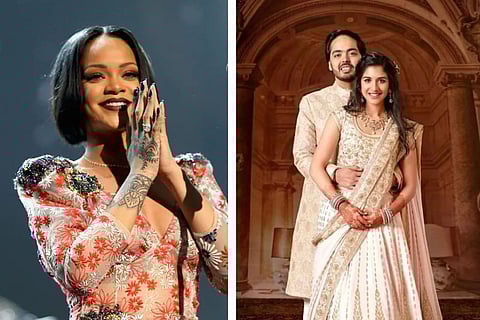 (L-R) Rihanna, Anant-Radhika