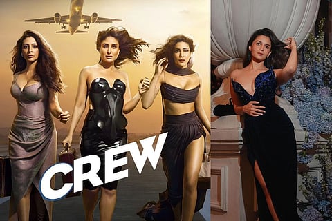 In frame: Poster for Crew (L), Alia Bhatt (R)
