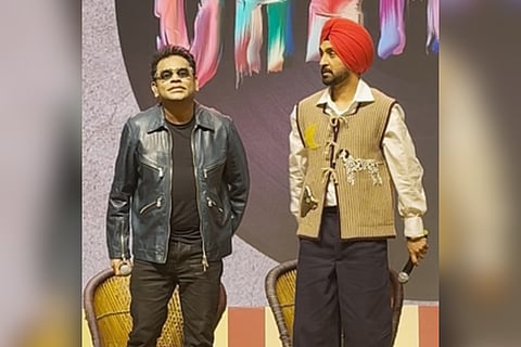 AR Rahman and Diljit Dosanjh at the 'Amar Singh Chamkila' trailer launch event