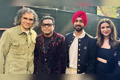 (From left) Imtiaz Ali, AR Rahman, Diljit Dosanjh, and Parineeti Chopra.