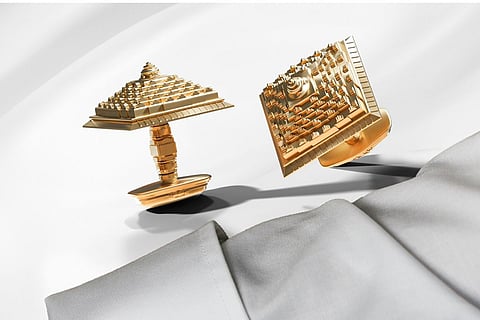 These cufflinks are inspired by Ayodhya Ram Mandir