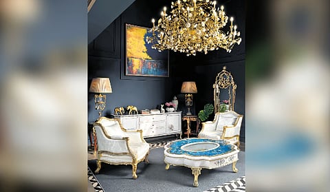 One of the most complex pieces in the collection, Kathuria says, was the bedazzling chandelier, which required acute attention to detail, given its elaborate design of cascading leaves and flowers in brass