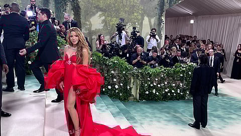 Shakira walking the iconic Met Gala stairs this year