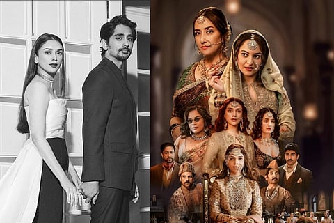 In frame: Siddarth with Aditi Rao Hydari (L); Heeramandi poster (R)