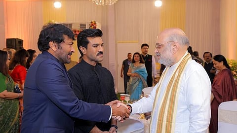 In frame: Chiranjeevi and Ram Charan with Amit Shah