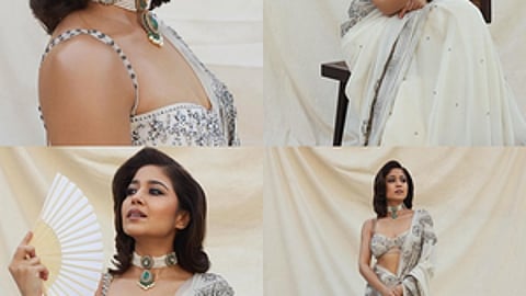Shweta Tripathi gives ‘hawa hawaii’ twist to pearly white saree by Monica & Karishma
