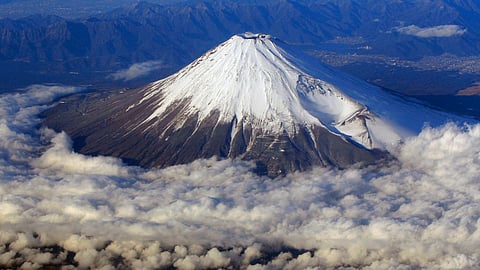 In frame: Snow-covered Mount Fuji,