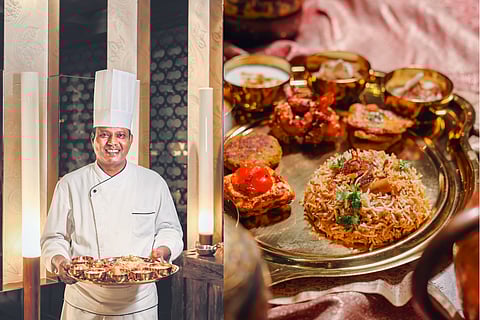 (Left) Chef Basha ; (Right) The delectable festive thali