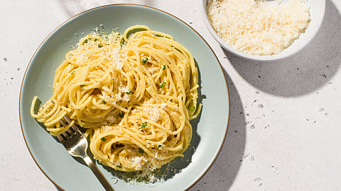 In frame: lemon zest pesto spaghetti
