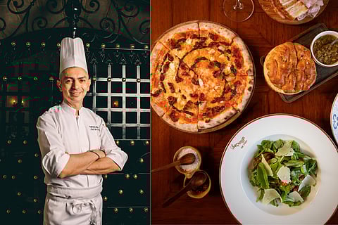 Chef Fabrizio Berretta (left) ; The delectable spread of this menu (right)