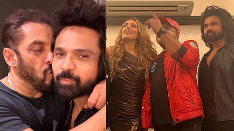 Salman Khan with Himesh Reshammiya (L); Iulia Vantur with Wajid and Himesh (R)