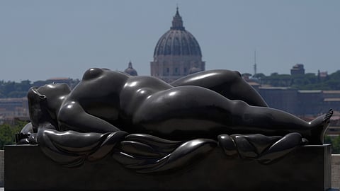 Botero's "Sleeping Venus" sculpture, installed in Rome's Pincio Terrace