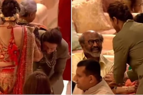 Shah Rukh Khan touches Amitabh Bachchan’s feet; greets Rajinikanth with folded hands at the Ambani wedding