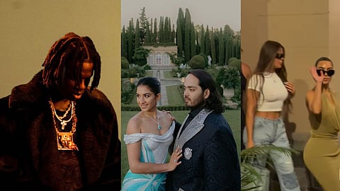 In frame: Rema (L); Anant-Radhika (C); Kim and Khloe (R)