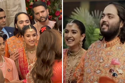 In colour-coordinated outfits, Anant Ambani and Radhika Merchant kickstart the wedding festivity with 'mameru' ceremony