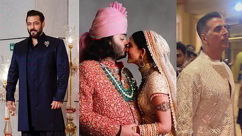 In frame: Salman Khan (L); Anant Ambani and Radhika Merchant (C); Akshay Kumar (R)