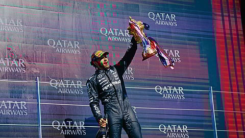 Lewis Hamilton at the podium
