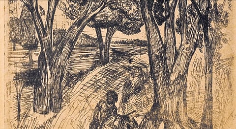 Etching by Benode Behari Mukherjee.