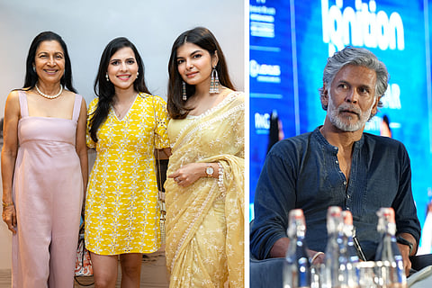 Vidya, Paloma and Mehndi; (R) Milind Soman
