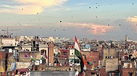 Kite-flying in old Delhi on Independence Day