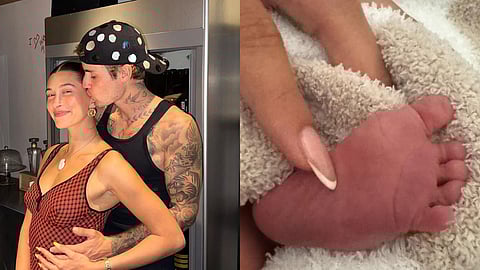 Hailey Bieber and Justin Bieber (L); Jack Blues Bieber (R)