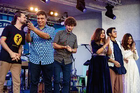Varijashree Venugopal and the band members accompanying her