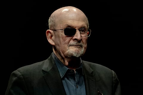 Salman Rushdie poses for a portrait to promote his book 'Knife: Meditations After an Attempted Murder' at the Deutsches Theater in Berlin, Germany (May 16, 2024)