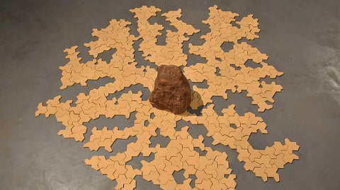 Arvind Sundar, Nature of Landscape, Ceramic tiles and found rock from Hampi, 2024