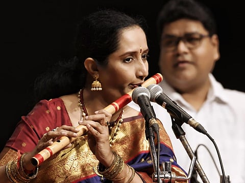 Renowned flautist Dr Jayaprada Ramamurthy performs in Hyderabad
