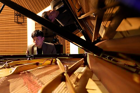 Takosangba Pongen, 27, a blind pianist, rehearses during the two-day Brillante Piano Festival in Bengaluru on Sept. 29, 2024