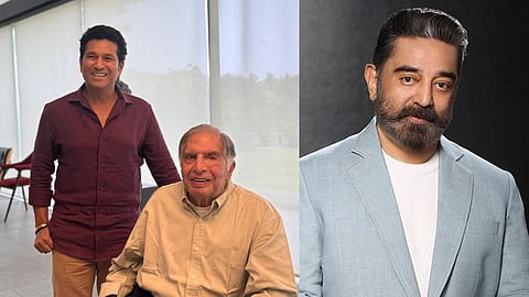 Sachin Tendulkar with Ratan Tata (L); Kamal Haasan