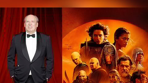 In frame: Hans Zimmer; Poster for the film (L-R)