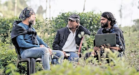 In Frame: Director Sajeed A (c) with Unni R and another crew member