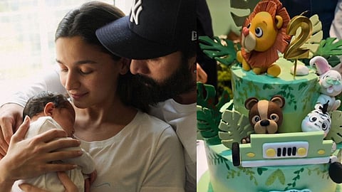 Alia Bhatt and Ranbir Kapoor with Raha (L); Raha's 2nd birthday cake (R)