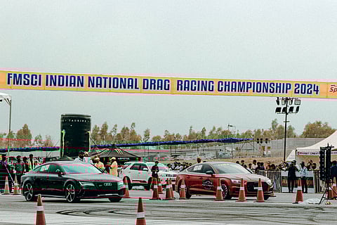 FILE: Competing cars line up at an event on the FMSCI Indian National Drag Racing Championship 2024 calendar