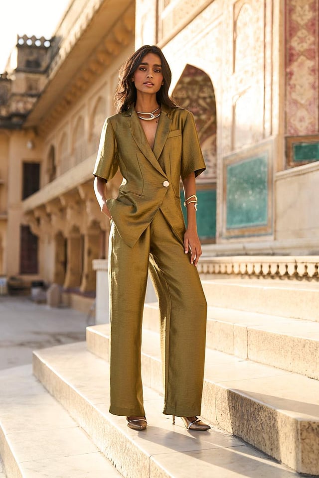 Dash & Dot Olive Brocade Pant Suit