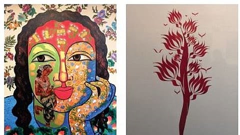 Artwork by Dr Priti Samyukta Bhat (L) ; Artwork by Poosapati Parameshwar Raju (R)