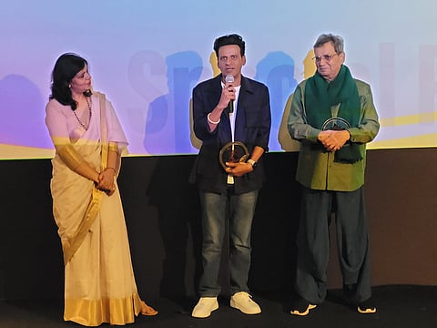 (In frame) Manoj Bajpayee (C) and Subhash Ghai at IFFI
