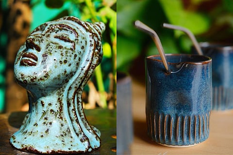 Artwork by Ranu Shrivastava (L) and Rezina