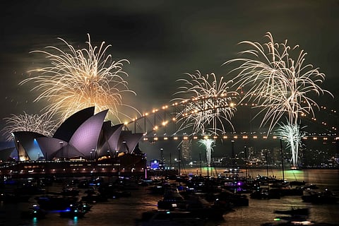 The 9pm fireworks are seen during New Year's Eve celebrations in Sydney, Australia, Tuesday, Dec. 31, 2024