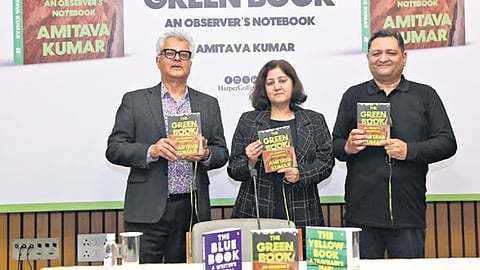 Author Amitava Kumar (L), Udayan Mitra (R), executive publisher, HarperCollins India and Hemali Sodhi (C), founder of A Suitable Agency, at the book launch.