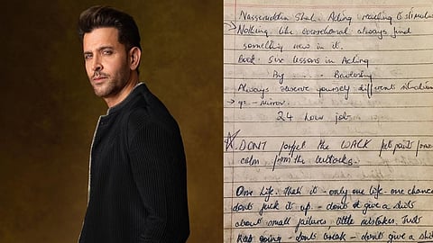 Hrithik Roshan (L); a page from his notes (R)