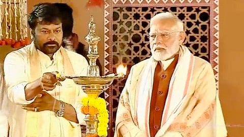 Chiranjeevi (L) with Prime Minister Narendra Modi