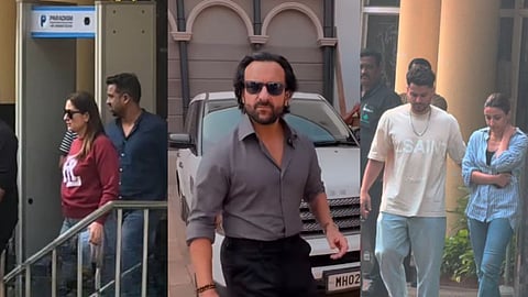 Kareena Kapoor (L); Saif Ali Khan (C); Kunal Kemmu and Soha Ali Khan (R)