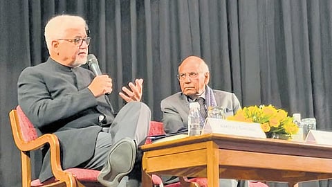 (L-R) Author Amitav Ghosh with former foreign secretary Shyam Saran