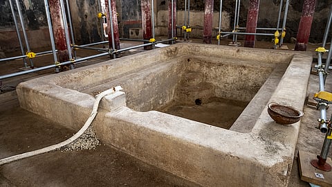 A picture released by the Pompeii Archeological Park Press Office, showing a private bathhouse recently discovered in the Pompeii archeological site