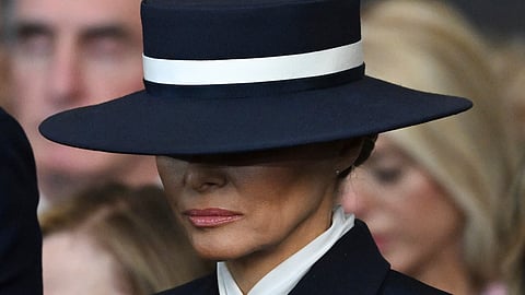 First lady Melania Trump stands for a benediction during the 60th Presidential Inauguration in the Rotunda of the US Capitol in Washington, Monday, January 20, 2025