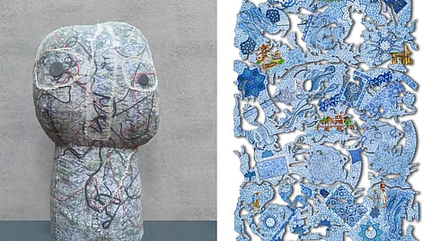 We are Losing I’ by Gurjeet Singh (L), Veer Munshi’s ‘Vetasta (Jhelum)' (R)