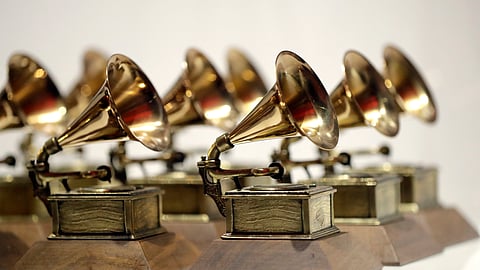 Grammy Awards are displayed at the Grammy Museum Experience at Prudential Center in Newark