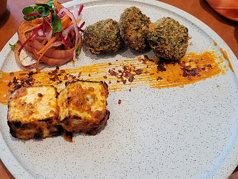 Aloo matar tikki and tandoori paneer